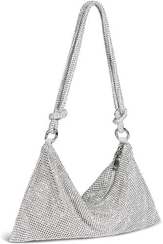 SweetV Sparkly Rhinestone Purse: Silver Glitter Handbag for Weddings, Prom, and Parties